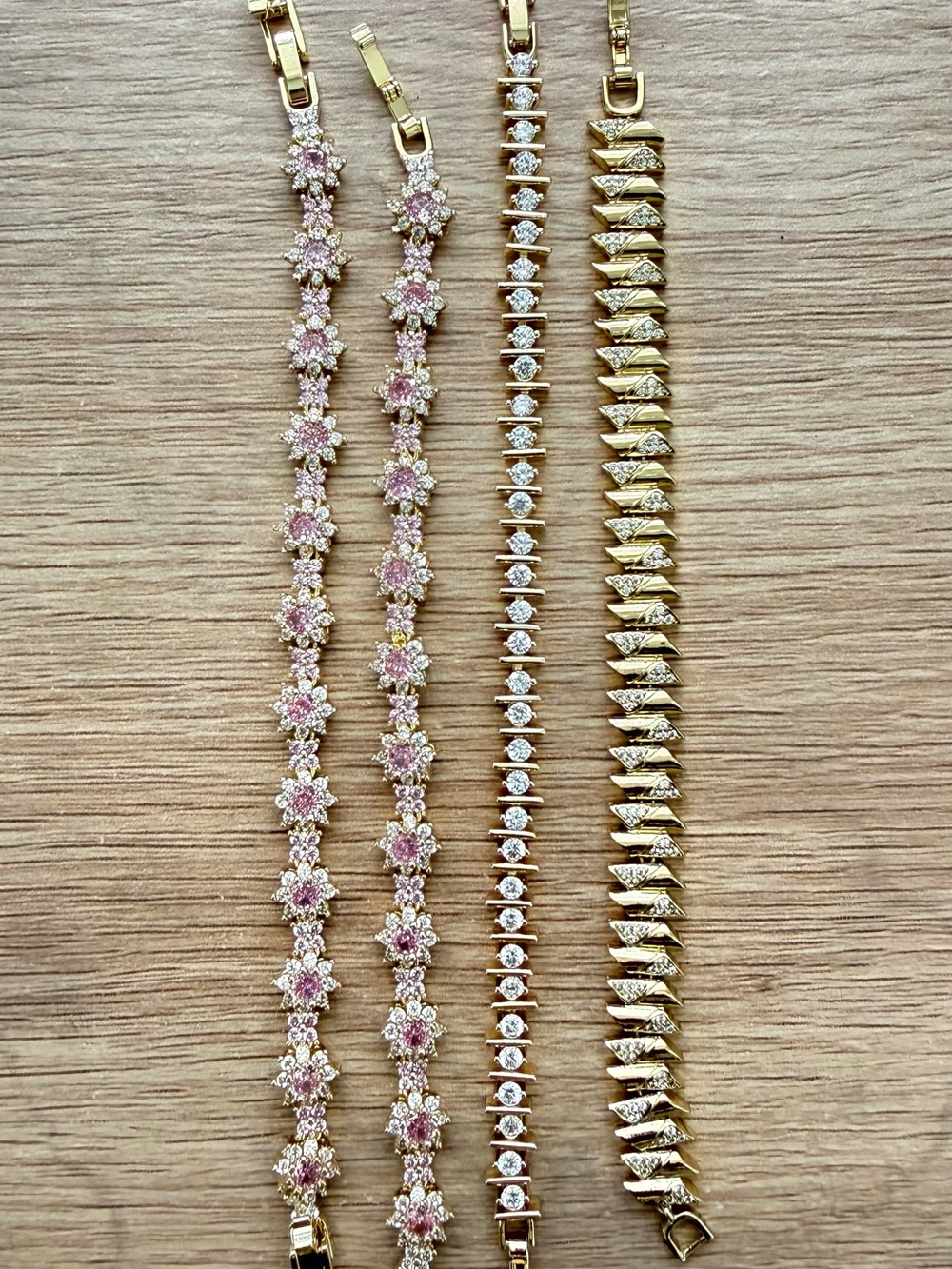Elegant Gold and Pink Floral Tennis Bracelet - Women Jewelry
